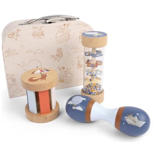 Filibabba - Valisette De Jeu Mes Premiers Jouets Sensoriels En Bois Bleu, Gris, Marron