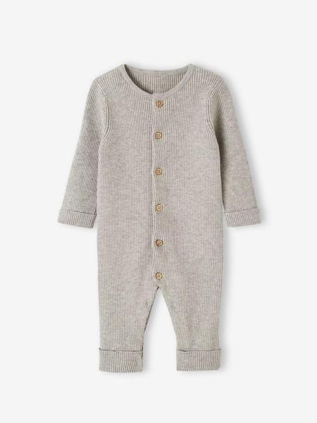 Vertbaudet - Combinaison en côtes bébé manches longues gris chiné