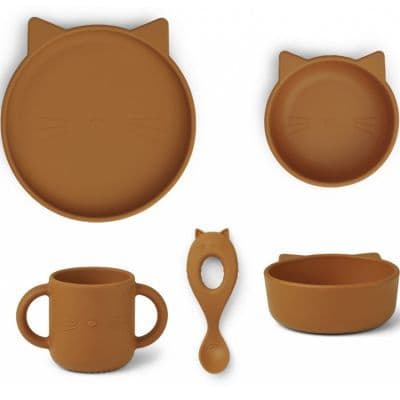 Liewood - Coffret repas en silicone Vivi Cat mustard (4 pièces)