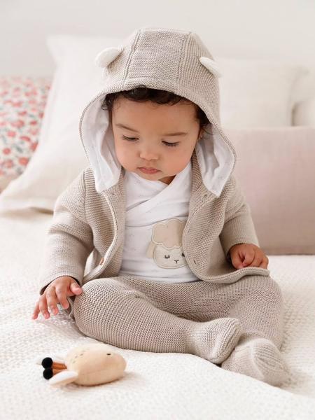 Vertbaudet - Ensemble naissance 3 pièces en point mousse beige chiné