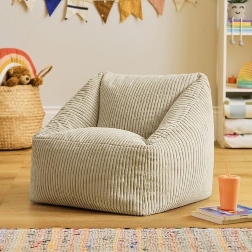 Icon - Pouf fauteuil enfant en velours côtelé beige galet