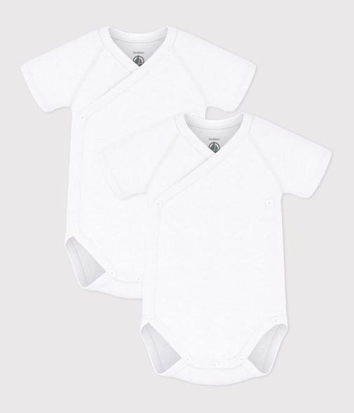 Petit Bateau - Lot de bodies croisés manches courtes bébé en coton uni