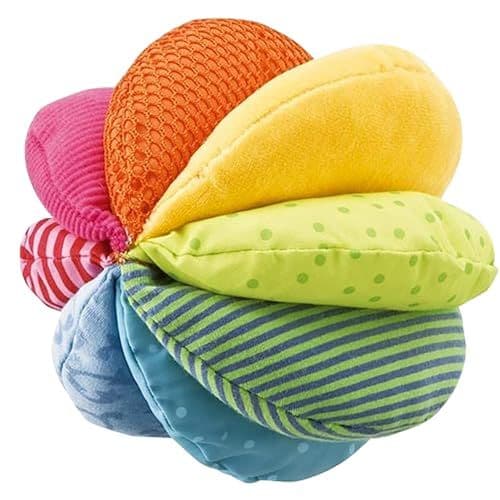 HABA - HABA - Balle en Tissu Arc en Ciel - Balle de préhension - Développe la motricité Fine - Lavable en Machine - 8 Effets sensoriels différents - 6 Mois - 3672