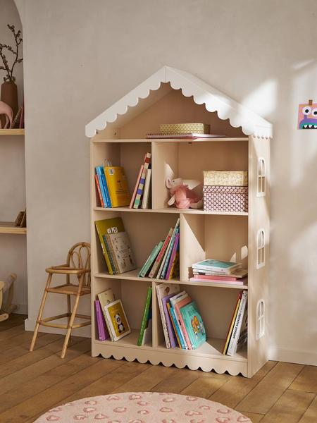 Vertbaudet - Bibliothèque enfant feston bois maison rose