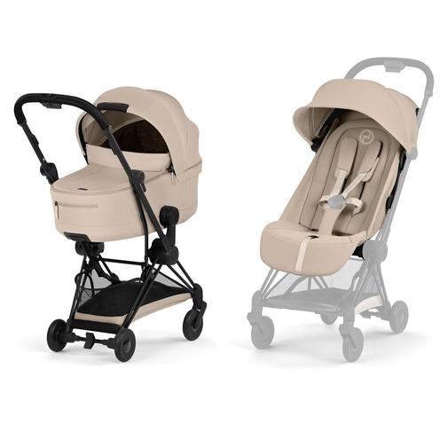 Cybex - Pack Poussette Coyä Confort 2026 Matt Black + Nacelle Pliable- Cozy Beige