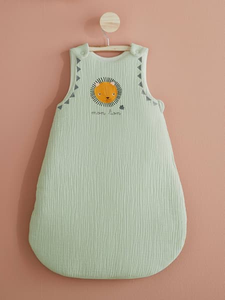 Vertbaudet - Gigoteuse sans manches en gaze de coton MON PETIT LION vert - Vertbaudet