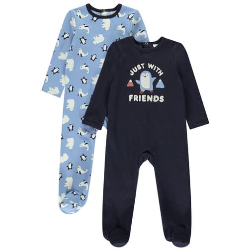 Orchestra - Lot de 2 dors-bien motifs Pingouin pour bébé garçon avec ouvertures différentes selon l'âge