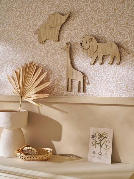 Vertbaudet - Lot de 3 décorations murales Animaux de la jungle beige