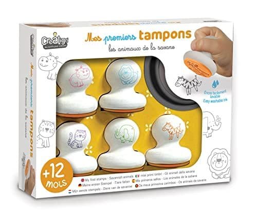 Crea lign' - Créa Lign | Mes Premiers Tampons Animaux de la Savane | Coffret Créatif pour Tout-Petits dès 12 Mois | 5 Tampons en Mousse + 1 Encreur Lavable | Développe la Motricité Fine et la Créativité