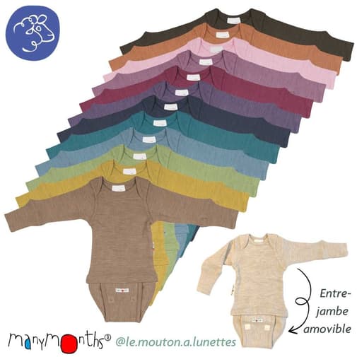 Le Mouton à Lunettes - Body bébé en laine mérinos oekotex ManyMonths évolutif