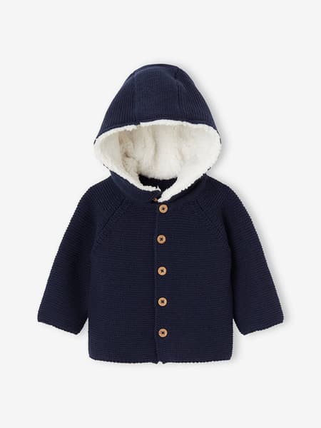 Vertbaudet - Cardigan bébé + capuche amovible doublée sherpa marine - Vertbaudet