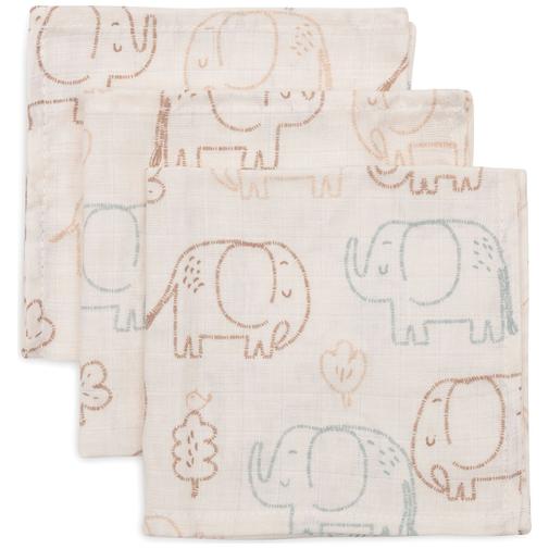 Jollein - Lot de 3 mini langes en gaze de coton Elephant Tales (31 x 31 cm)