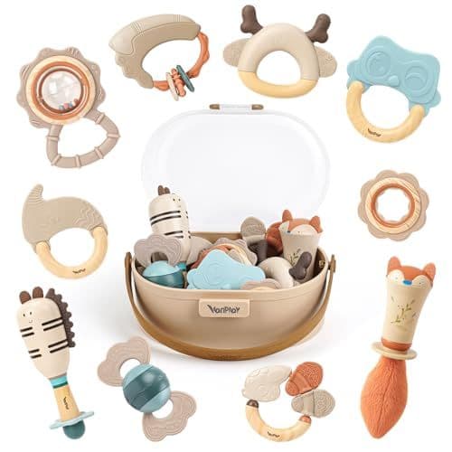 Vanplay - Hochet Bebe 0-3 Mois Jouet Dentition Bébé Jouet Bebe 6 Mois Montessori Cadeau Nouveau né Bébé fille Garçon 0-12 Mois (10 Pièces)