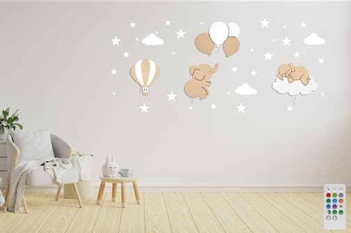 lennyetalba - Composition 5 veilleuses murales enfant Tidy - Télécommande