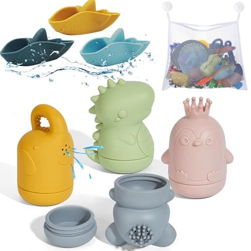 ATAUSD - ATAUSD Jouet de Bain Bébé, 8 Pièces Jouet Bébé, Jeux Montessori Bébé avec Sac de Rangement, Jouet de Baignoire Jouets dEau, Jeux de Bain