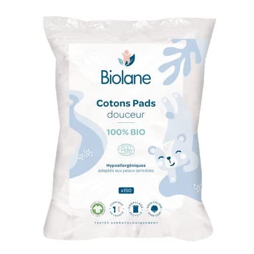 Biolane - BIOLANE - Cotons pads douceur - Bébé - 100% Bio - 150 Cotons - Peaux sensibles - Change & Toilette - Dès la naissance - Fabriqués en France