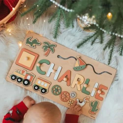 XEL - Puzzle Personnalisé Prenom,Puzzle Personnalisé Bebe,Puzzle Bebe 1 an,Puzzle Bois pour Bebe Les Tout-Petits Enfants Cadeaux De Bébé Personnalisé Jouets d'apprentissage Précoce pour Bébé Garçon Ou Bébé