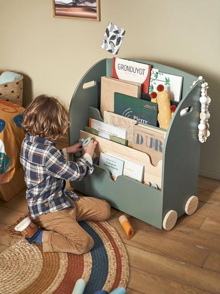 Vertbaudet - Etagère pour livres à roulettes LIGNE SCHOOL vert