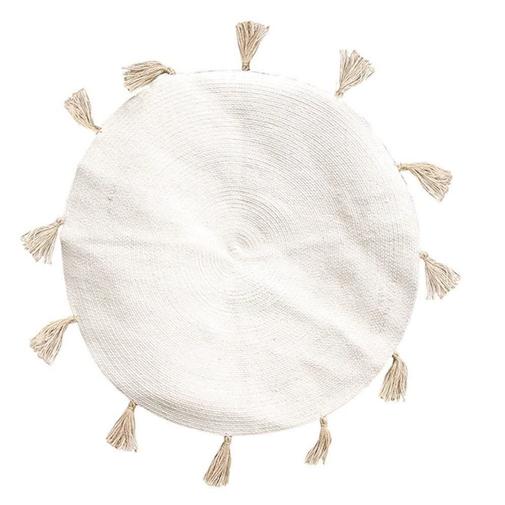 The Home Deco Factory - Tapis rond coton pompon beige D90cm