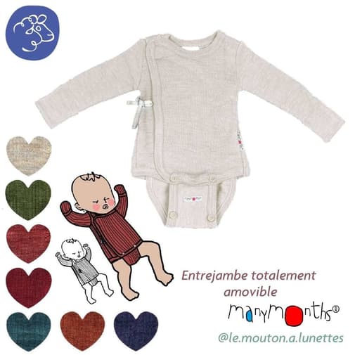 Le Mouton à Lunettes - Body kimono en laine mérinos Manymonths - certifié oekotex