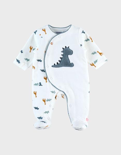 Noukie's - Pyjama dinosaure en velours, blanc/bleu