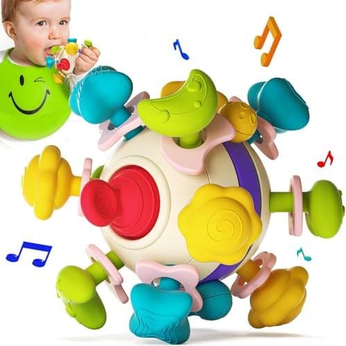 VORENUS - Jouet Bebe 0-6 Mois,Hochet Bebe 0-3 Mois,Jeux d’Eveil Balle Sensorielle Bebe 0-6 Mois Cadeau Naissance Fille et Garçon, Jouet Montessori pour Garçons de 4, 5, 7, 9, 10, 11 mois