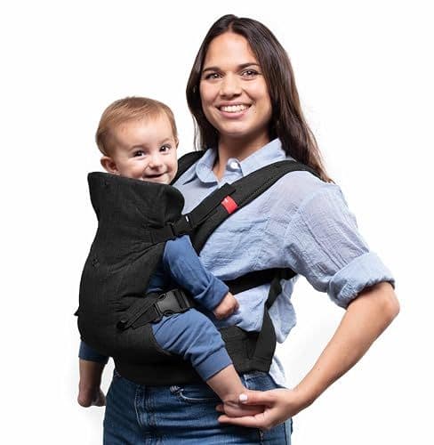 YOU+ME - YOU+ME Porte-bébé 4 en 1 du nouveau-né au tout-petit – Toutes les positions – Porte-bébé à l'avant et à l'arrière – Comprend un bavoir bandana 2 en 1 – Support pour bébé de 3,6 à 14,5 kg (Black)