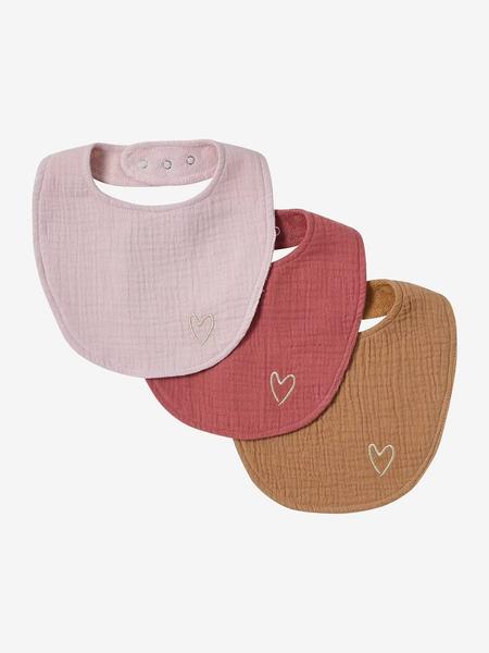 Vertbaudet - Lot 3 bavoirs naissance en gaze de coton lot rose