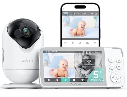 Dr.Care - Dr.Care VistaView Babyphone Caméra Bébé WiFi, Écran Divisé 5" 1080P & Caméra 2K, Contrôle Via App, Alertes Pleurs&Mouvements, Vision Nocturne HD, Batterie 5000mAh, Audio Bidirectionnel, Portée 390m