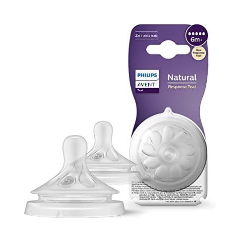 AVENT - Philips Avent Lot de 2 tétines pour biberon à Réponse Naturelle 0% BPA, Débit 5 pour Bébé de 6 mois + (modèle SCY965/02)