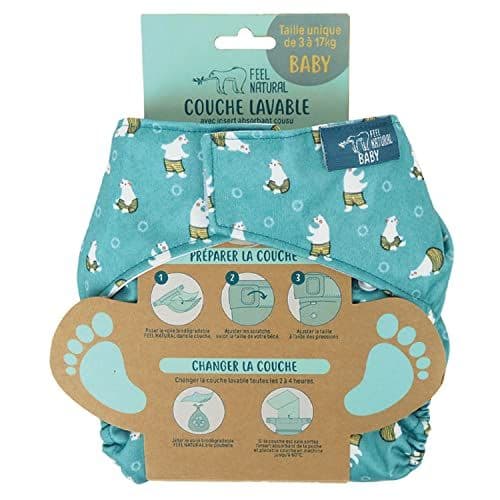 Feel Natural - Couche Lavable Bébé Olaf - Insert Absorbant Cousu - Convient à Bébé de 3 à 17 kg - Protection Imperméable Naissance, Enfant Reutilisable - Hygiene Bébé, Apprentissage de la Propreté