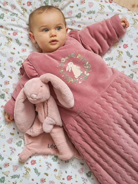 Vertbaudet - Gigoteuse hiver manches longues amovibles LAPIN ENCHANTÉ vieux rose