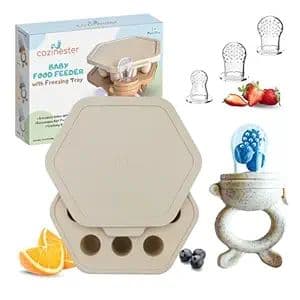 Brand        cozinester - Amazon.com : Cozinester Baby Fruit Feeder & Teething Relief | Baby Feeding Essentials | Innovative Baby Teething Relief Tool | BPA Free Breast Milk Popsicle Teether for Self Feeding | Includes 2 Pouches (Beige) : Baby