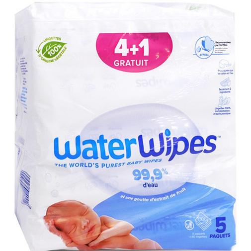 Waterwipes - Lingettes naturelles pour bébé 4x60 + 1 offert - Blanc