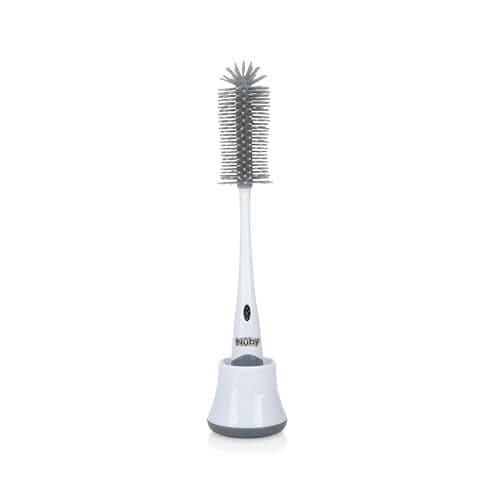 Nuby - Nuby Brosse de Nettoyage pour Biberon et Tétine 2 en 1 avec Support Hygiénique | Goupillon en Silicone | Blanc