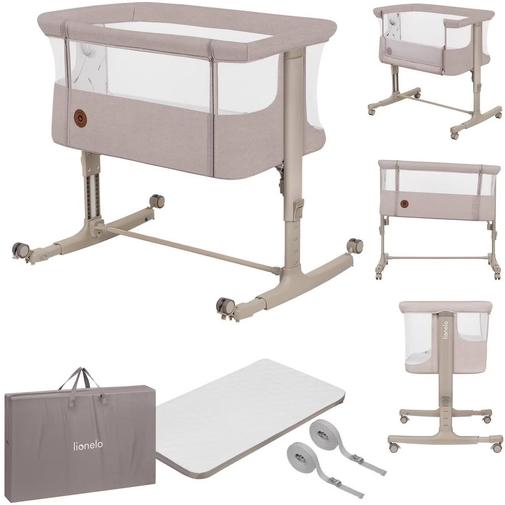 Lionelo - Lit Cododo Berceau 3en1 Aurora Avec Matelas Et Sac Beige Cappuccino