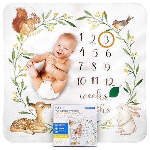 Bubzi Co - Couverture Bébé Monthly Milestone - Lit Enfant Aquarelle Forêt Crèche Tapis De Sol - Meilleur Cadeau Naissance Personnalisé Unisexe Nouveau-né Fond Photo - Cadeau Baby Shower