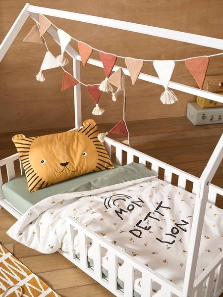 Vertbaudet - Housse de couette bébé MON PETIT LION ivoire imprimé / vert