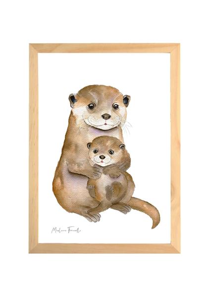 Les Aquarelles de Marlène - Affiche famille loutre aquarelle – Poster animal pour chambre bébé et enfant