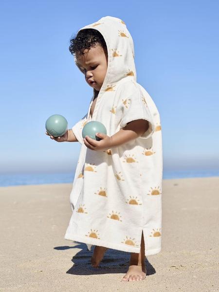 Vertbaudet - Poncho de bain / plage bébé personnalisable, avec coton recyclé blanc imprimé