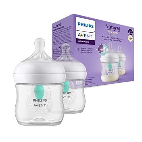AVENT - Philips Avent Lot de 2 biberons à Réponse Naturelle de 125 ml avec valve AirFree, sans BPA, pour les bébés de 0 mois et + (modèle SCY670/02)