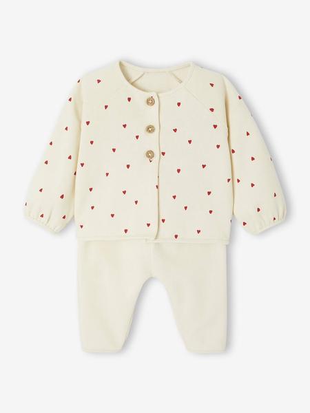 Vertbaudet - Ensemble naissance molletonné gilet + pantalon écru