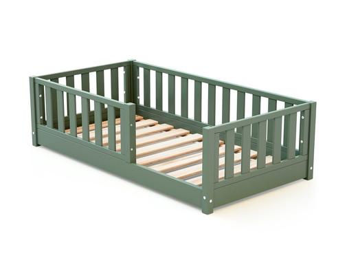 Jurababy - Lit enfant au sol en bois 70x140 - vert sauge