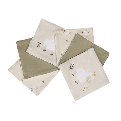 Prémaman - Lot de 6 lingettes lavables 12 x 12 cm en coton La Vie à la Ferme - Beige
