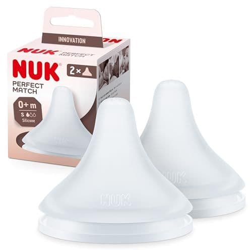 Nuk - Tétines pour biberons NUK Perfect Match, 0+ mois, S’adapte au palais de bébé, Évent anti-coliques, Sans BPA, TÉTINE S en silicone pour biberons, 2 pièces