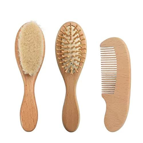 PandaEar - Pandaear Brosse à cheveux et peigne pour nouveau-né | Brosse à cheveux en bois naturel avec poils doux de chèvre, peigne en bois de poire et brosse de massage en bois pour nourrisson, tout-petit