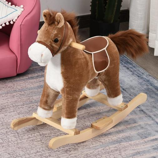 Homcom - Cheval à bascule selle grand confort peluche courte douce brun