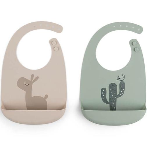 Done by deer - Lot de 2 bavoirs en silicone Lalee Sable et Vert