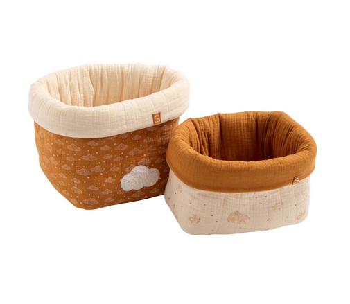 Sauthon - Lot De 2 Panières De Rangement En Double Gaze De Coton - Orsino Marron/beige