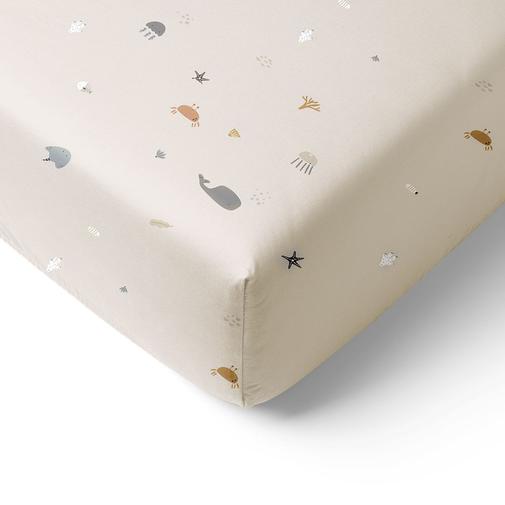 Petite Amélie - Petite Amélie Drap Housse Bébé | Coton Biologique | Animaux Marins | Beige Sable | 60x120 cm | OEKO-TEX et GOTS Certifié pour Matelas 12 cm